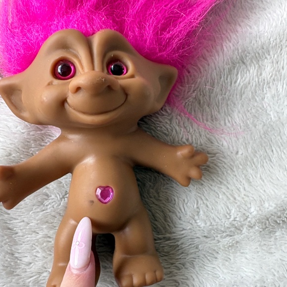 Vintage Ace Novelty Treasure Troll Doll 5” 💖 Pink Hair & Heart Jewel | Rare 90s - Picture 3 of 5